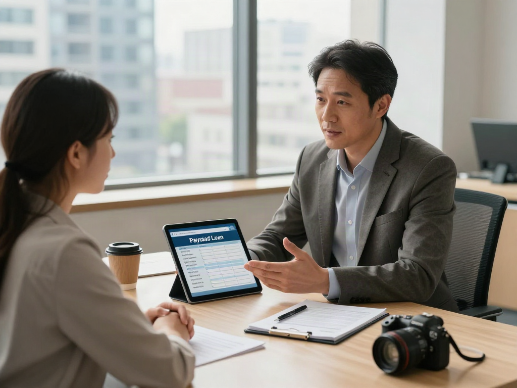 Consultation at https://paydayloans-on.ca for payday loan options in a modern financial office.