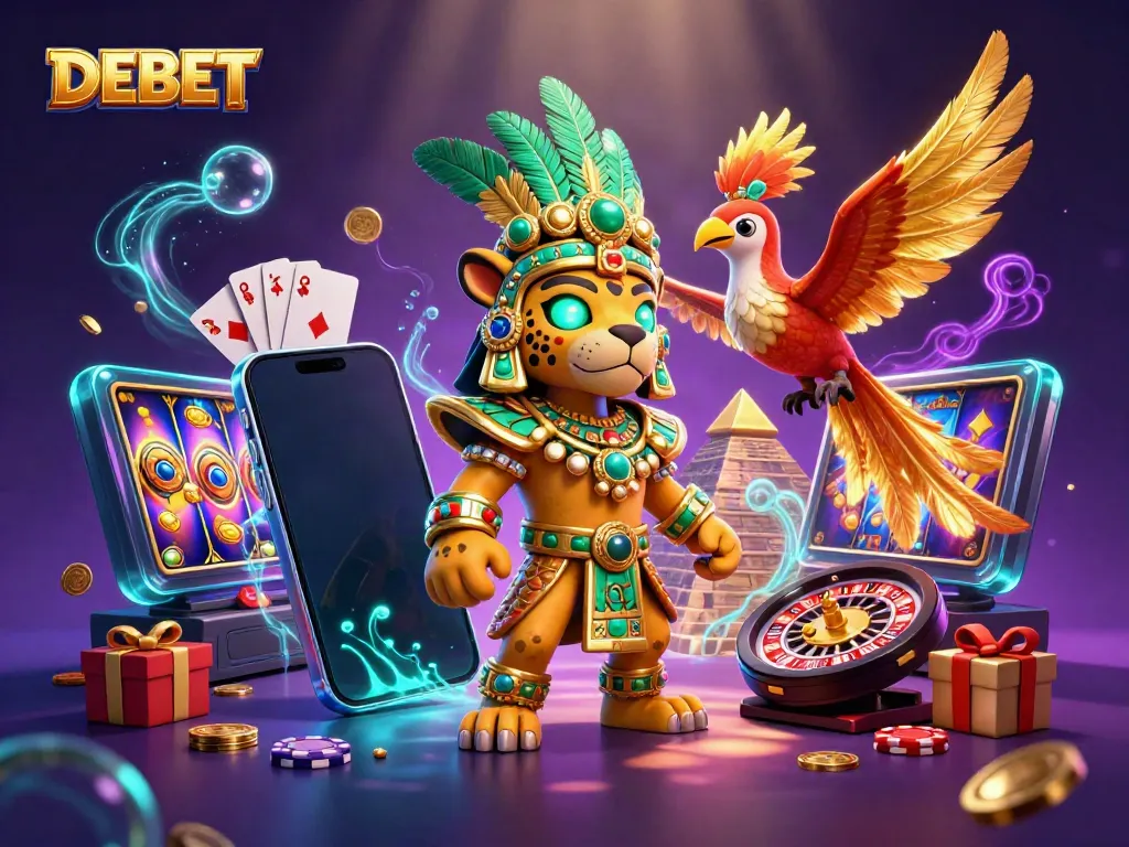 Engage with DEBET’s vibrant online casino world featuring a dazzling Mayan scene.