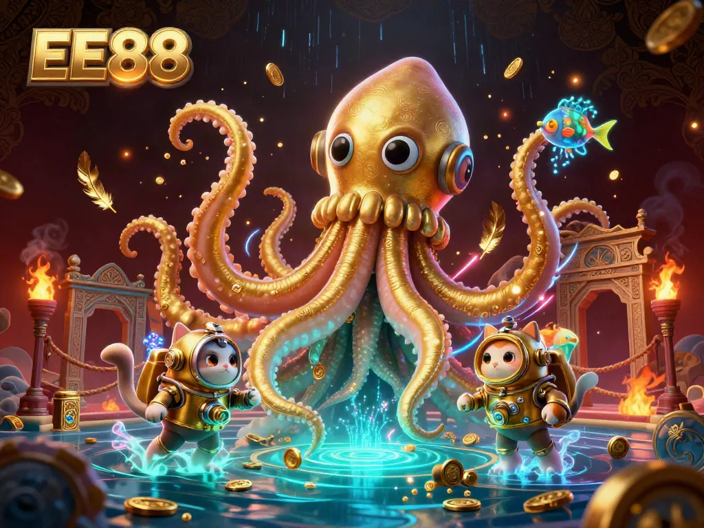 Experience exciting gameplay with EE88 in this vibrant casino-themed 3D illustration