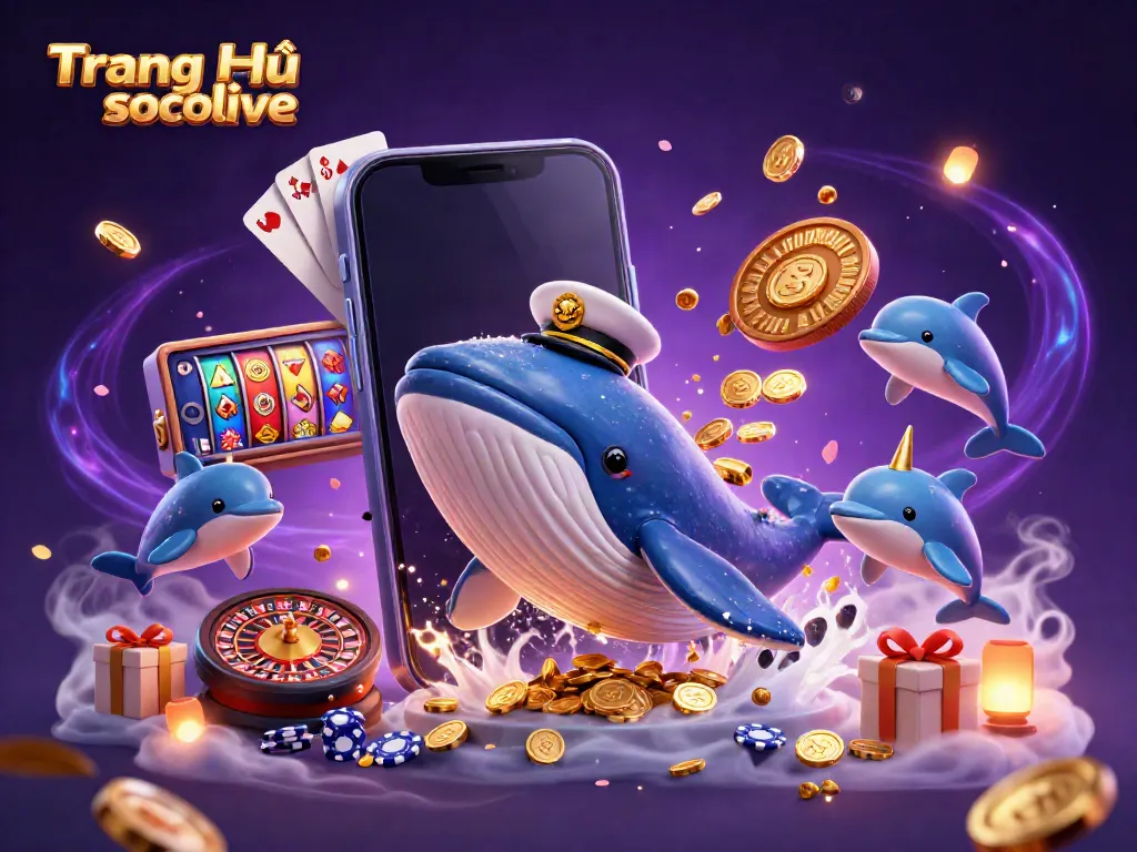 Experience the thrill of gaming with Trang Chủ socolive, featuring playful dolphins and vibrant coins.