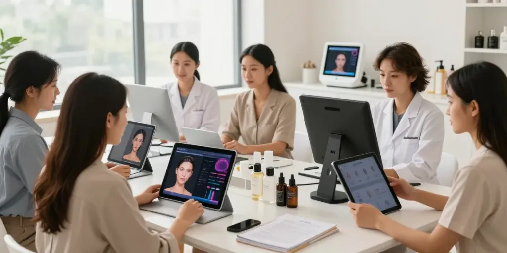 Alternatives to QOVES explored in a modern beauty consultation setting with aesthetics specialists.