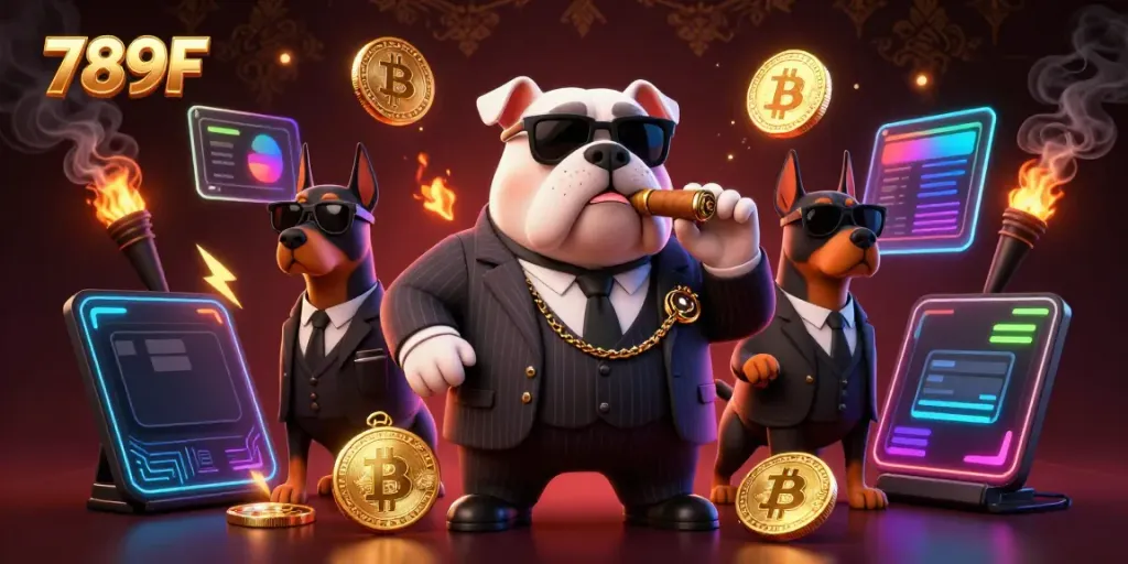 Engage with 789F's exhilarating casino world featuring a mafia boss bulldog and his Doberman guards.