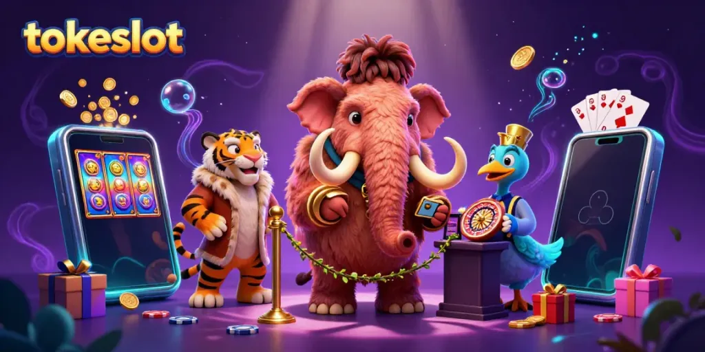 Permainan slot menarik di Tokeslot dengan karakter unik mamut dan harimau.