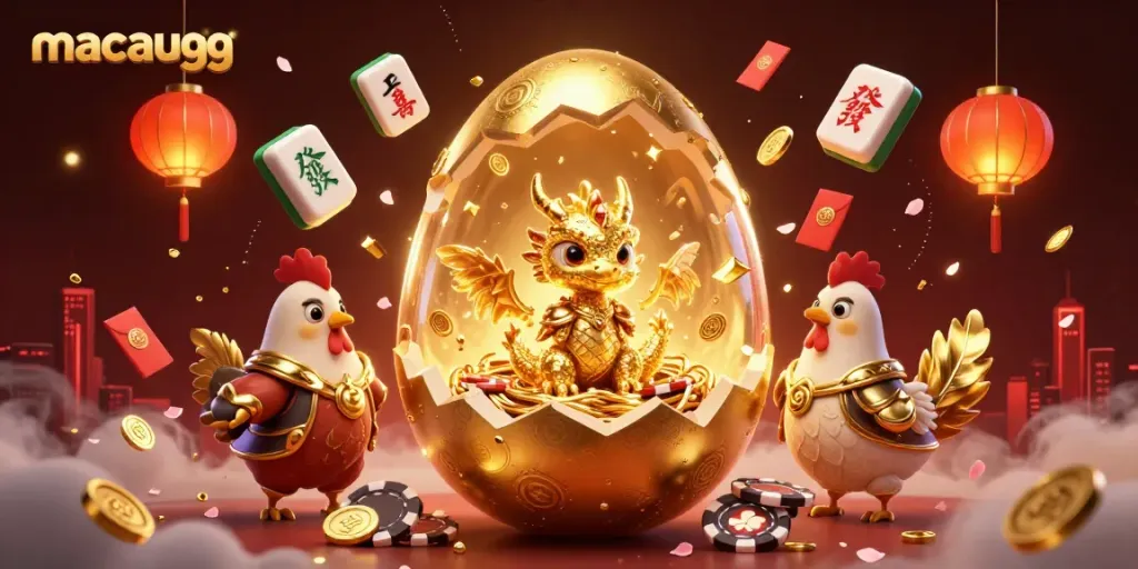 Experience thrilling casino moments with macaugg's captivating golden dragon and poker chip scene.