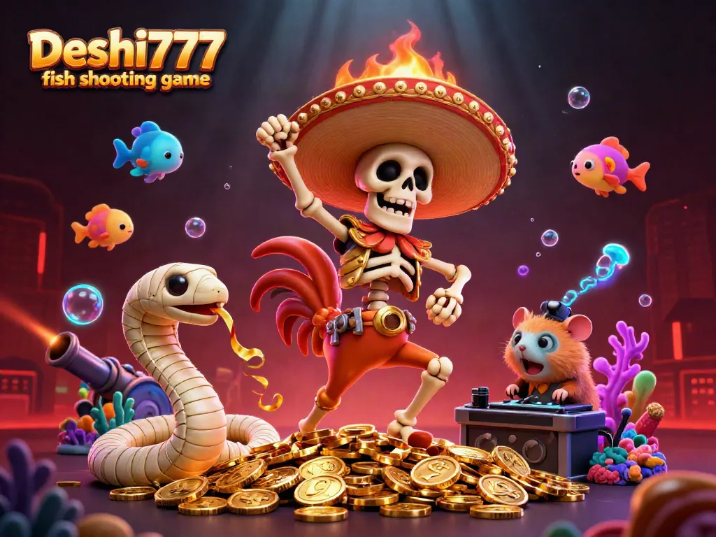 Engage in the thrilling adventure of the Deshi777 fish shooting game with vibrant sea creatures and explosive action.