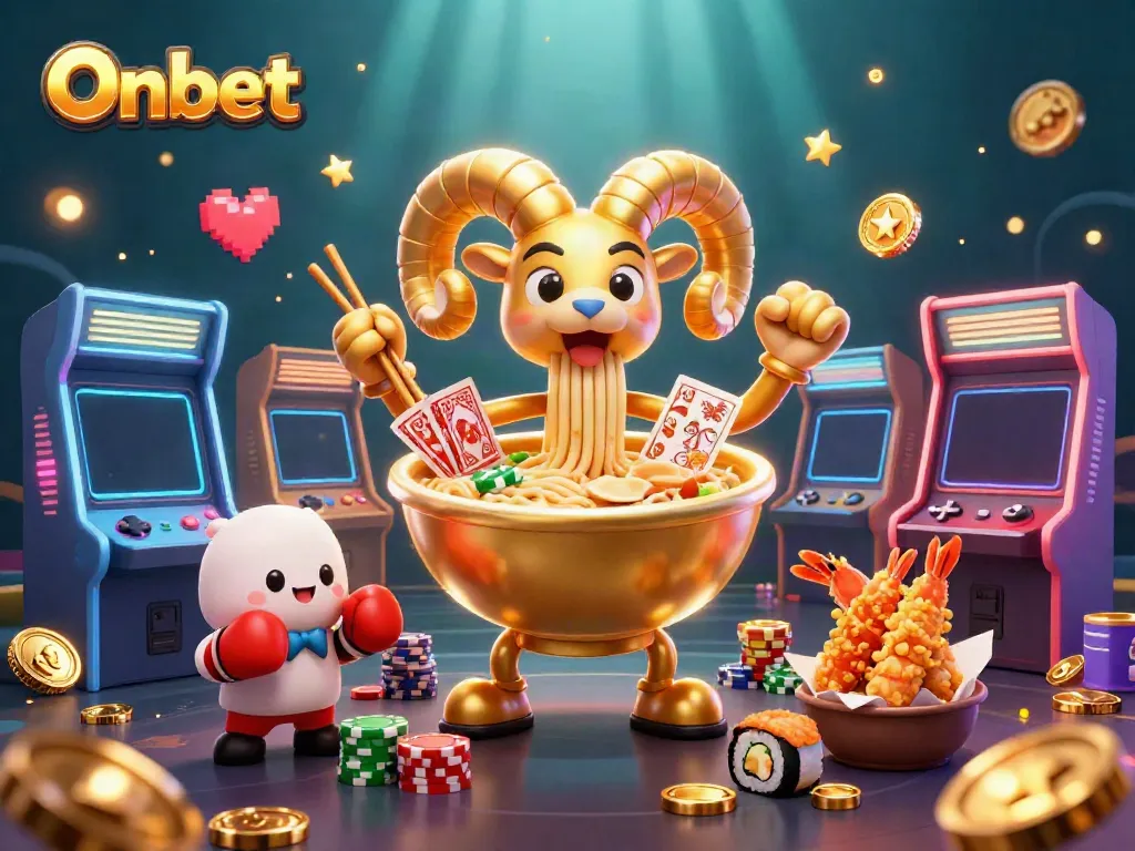 Experience thrilling gameplay with Onbet's vibrant casino scene featuring cunning characters and playful elements.