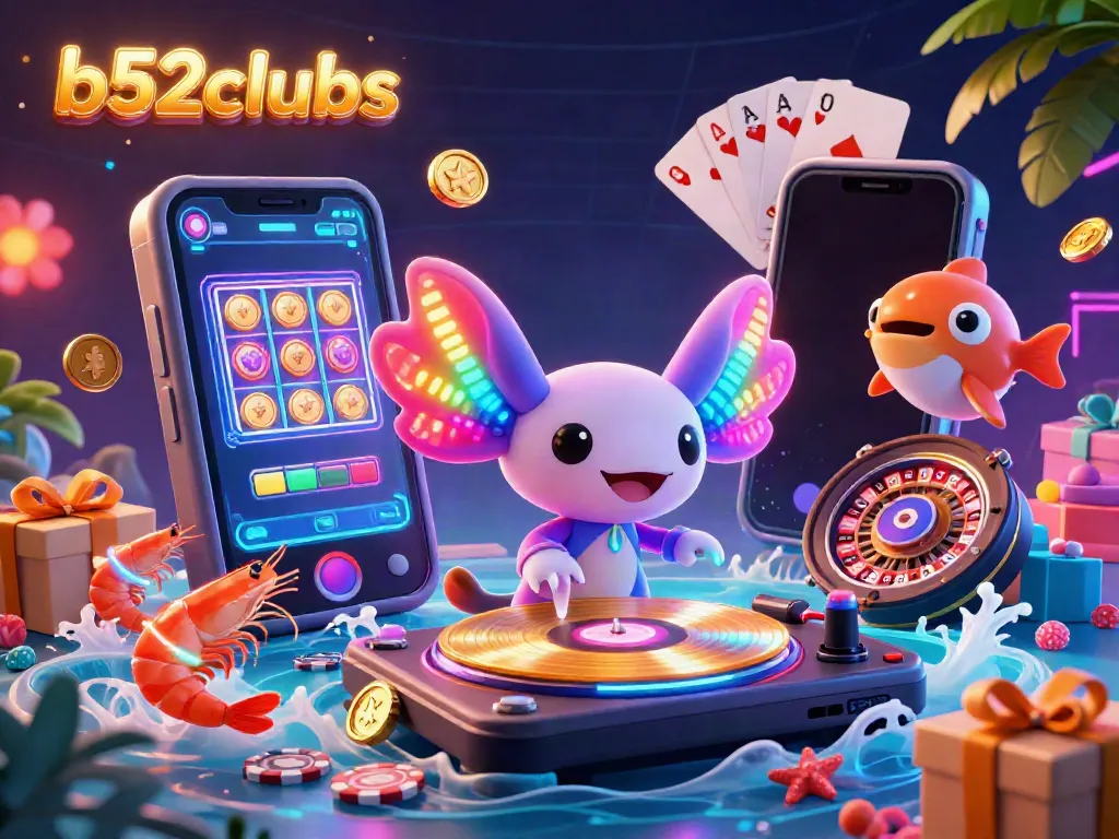 Enjoy interactive games at b52clubs featuring a vibrant underwater casino scene with playful characters.