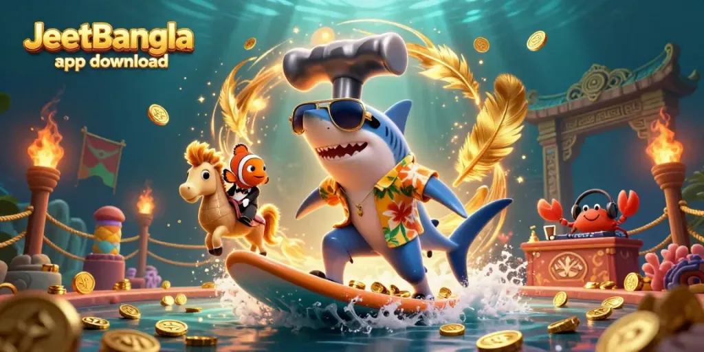 Explore the exciting JeetBangla app download featuring vibrant characters and engaging casino elements.