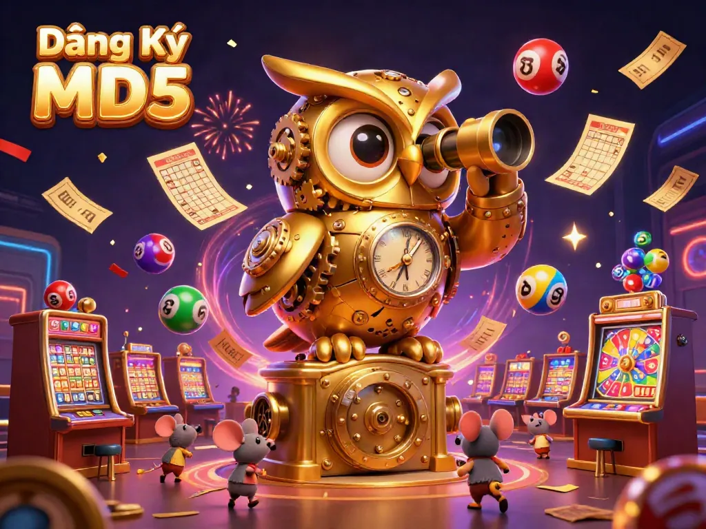 Engage in Đăng Ký Tài Xỉu MD5 with vibrant casino action, colorful lottery elements, and a cinematic illustration.