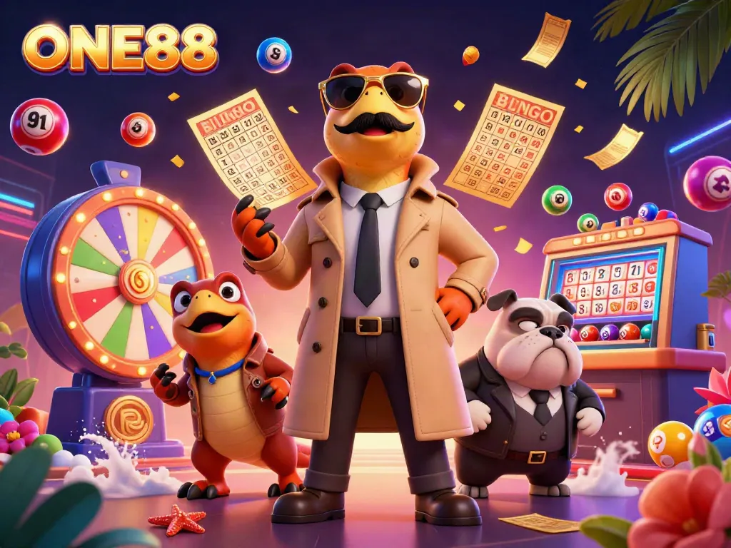 Engage in thrilling games at ONE88 with a playful scene of cartoon raptors attempting to enter a casino lounge.