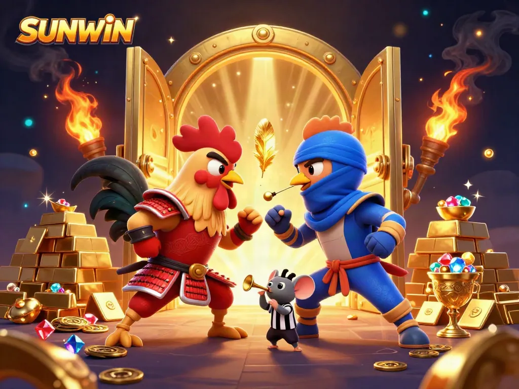 Engage in thrilling casino gameplay with the SUNWIN fighting roosters amid treasures and excitement.