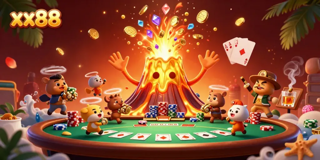 Engage with xx88 at a vibrant casino scene filled with treasures and excitement.