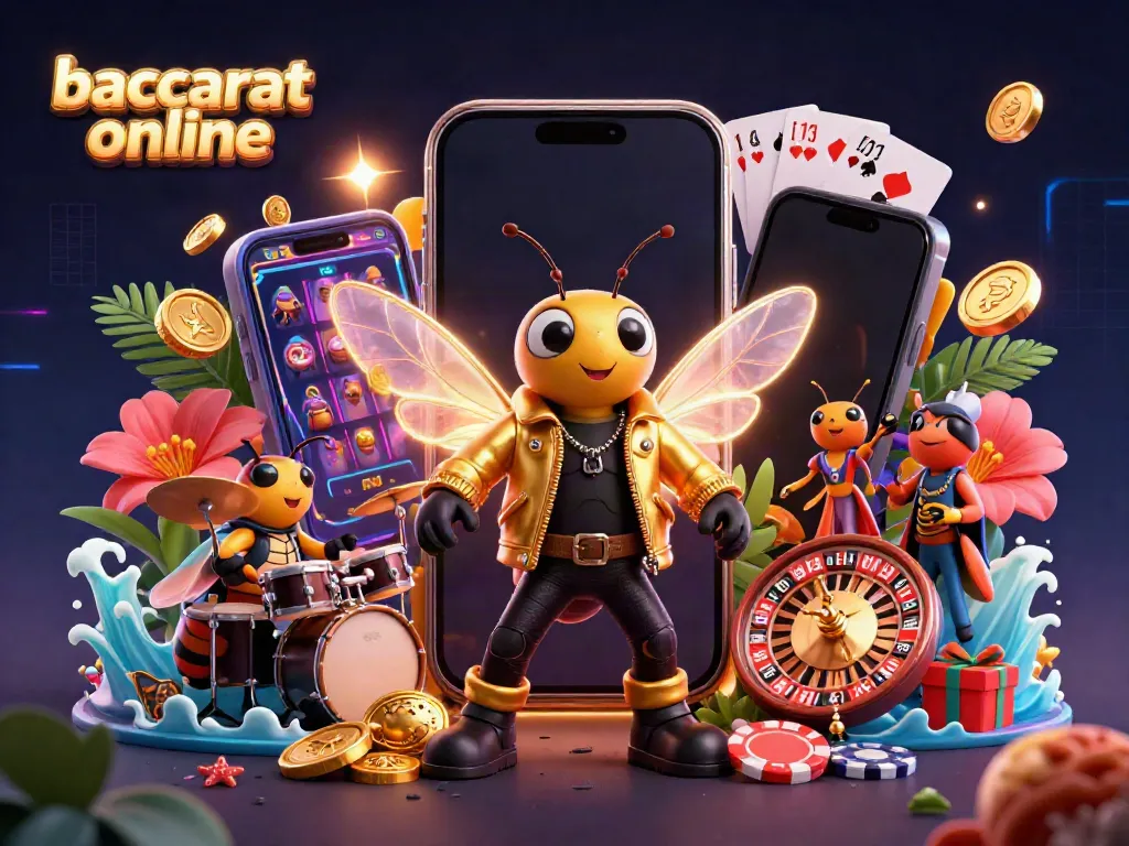 Play baccarat online with a vibrant 3D rock star scene featuring dynamic game elements.