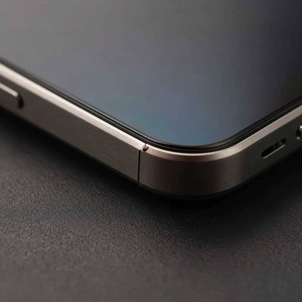 Close-up of a SIM tray, phone edge, and eject pin on a rubber mat