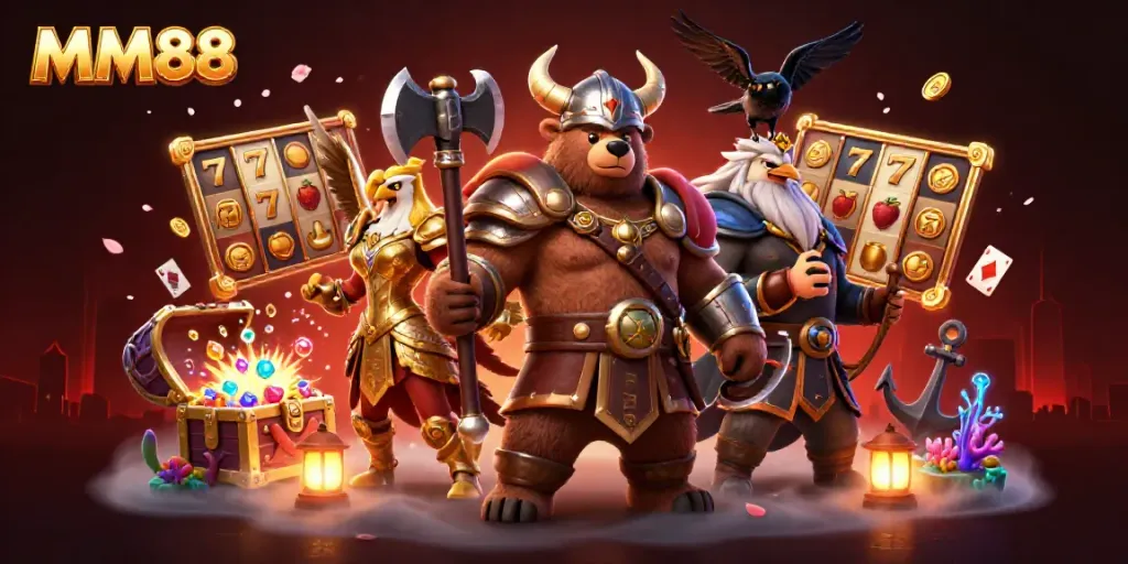 Experience thrilling gameplay with MM88 featuring vibrant casino elements and heroic characters.