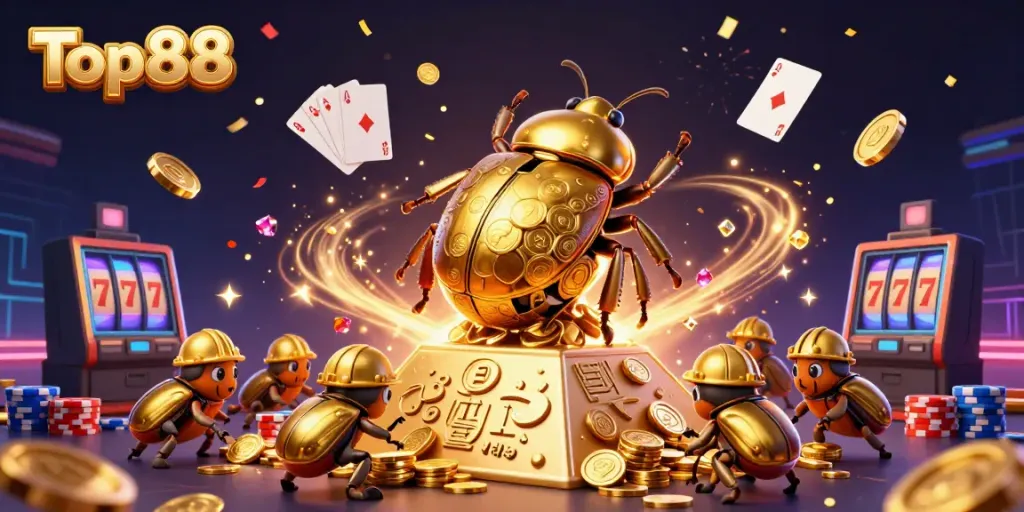 Engage with Top88's exciting games in a vibrant 3D illustration filled with action and rewards.