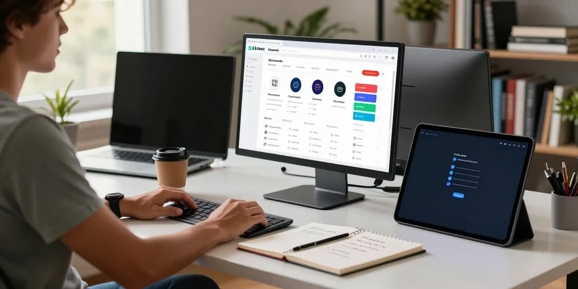 Engaging user exploring 최신주소 website at a modern workspace