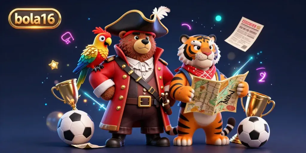 Bettors explore exciting opportunities at bola16 with vibrant sports betting elements in a dynamic pirate-themed scene.