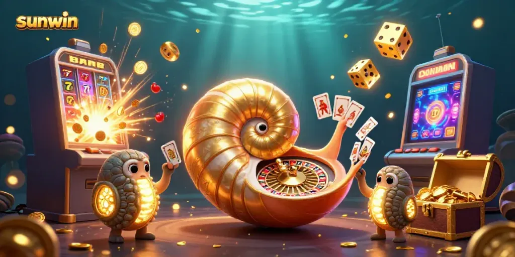 Experience the excitement of sunwin with a vibrant and dynamic casino scene showcasing a giant nautilus and thrilling game elements.