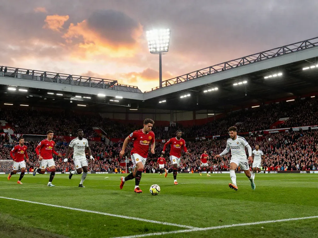 Intense clash of Manchester United vs Liverpool players in a football match.
