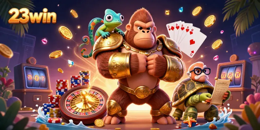 Experience the vibrant world of 23win with thrilling gaming scenes showcasing action and excitement.