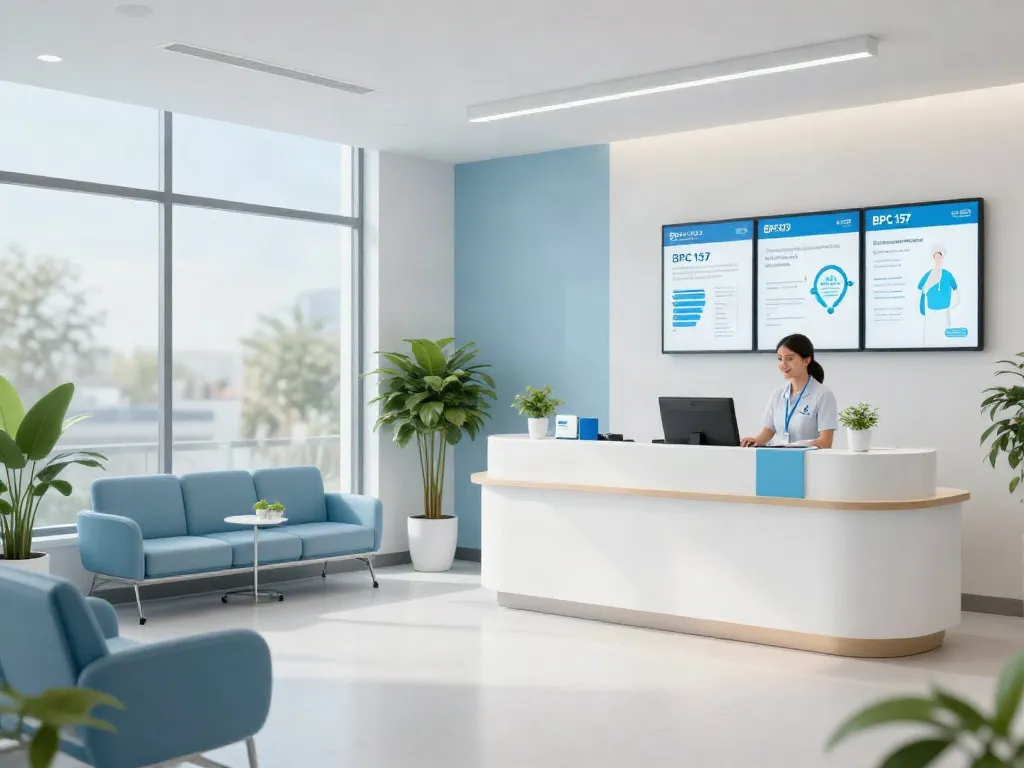 Peptide therapy BPC 157 service at a modern healthcare clinic with friendly staff.