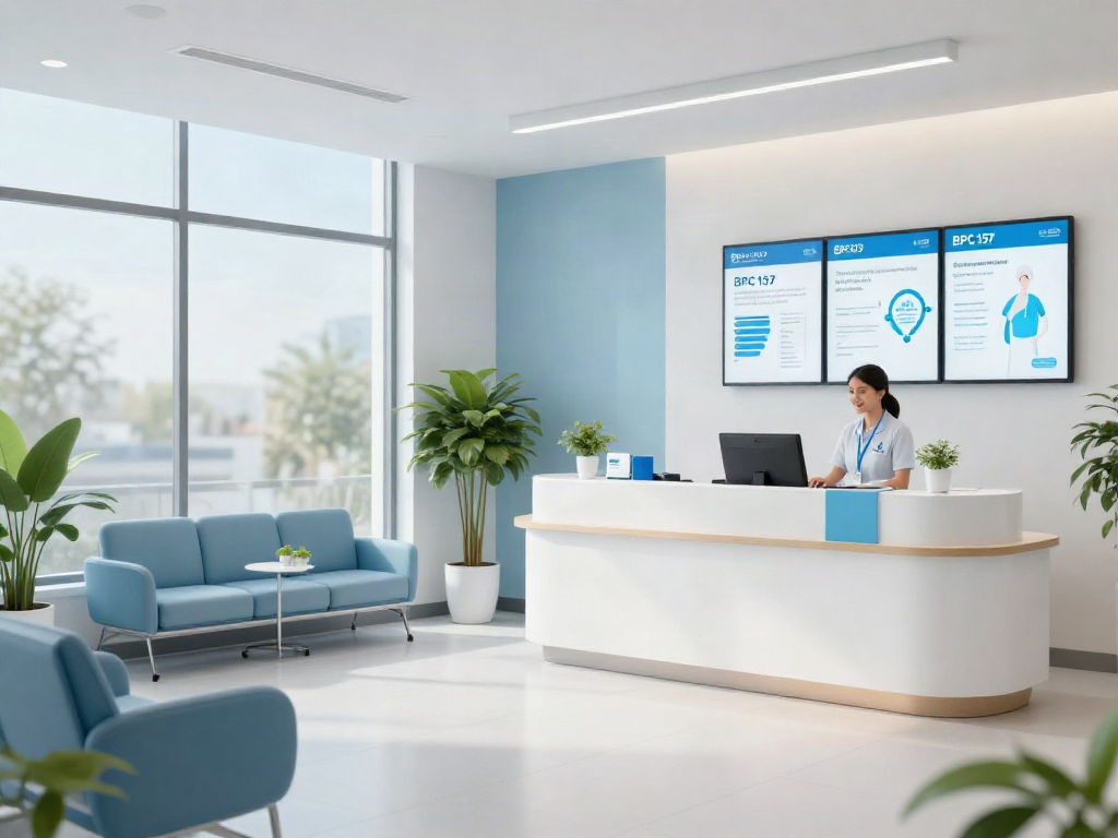 Peptide therapy BPC 157 service at a modern healthcare clinic with friendly staff.