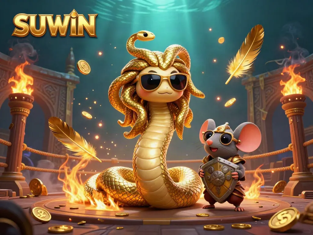 Experience thrilling gameplay with SUWIN, featuring Medusa, a warrior mouse, and dynamic casino elements.