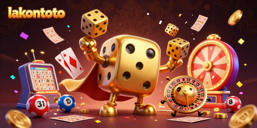 Permainan lotere di lakontoto dengan dadu emas dan bola bernomor