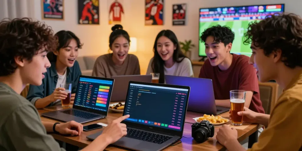 토토사이트 토토하라에 대한 스포츠 베팅을 즐기는 젊은이들의 활기찬 모습