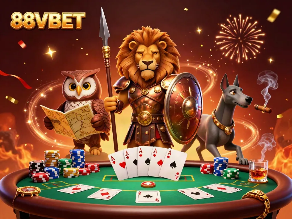 Engage in thrilling poker action at 88VBET with a heroic Spartan lion, an owl strategist, and a greyhound messenger.