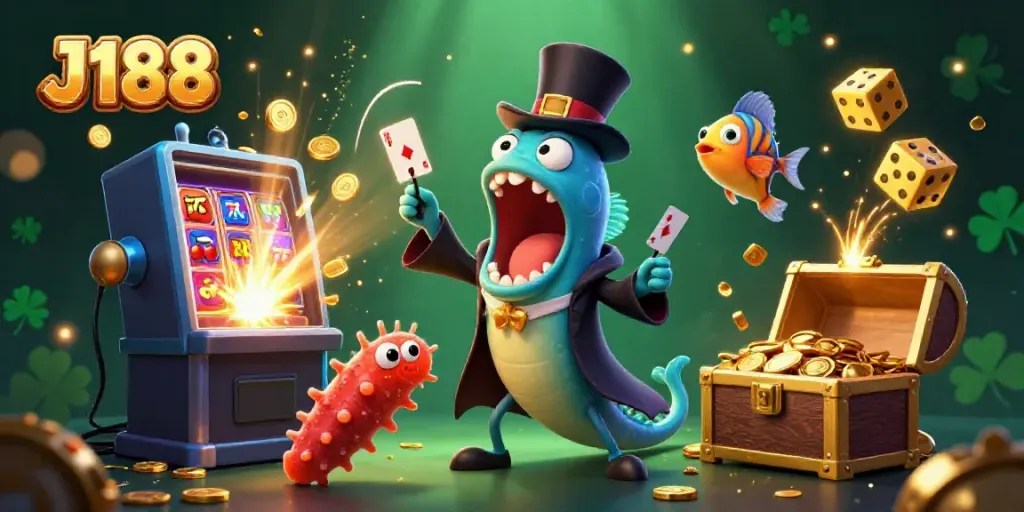 Experience J188 excitement with a captivating illustration of underwater casino magic and vibrant game elements.