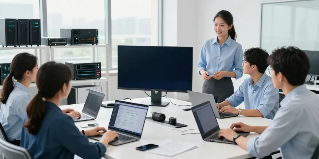 Professional team discussing the best PBN web hosting solutions in a modern office.