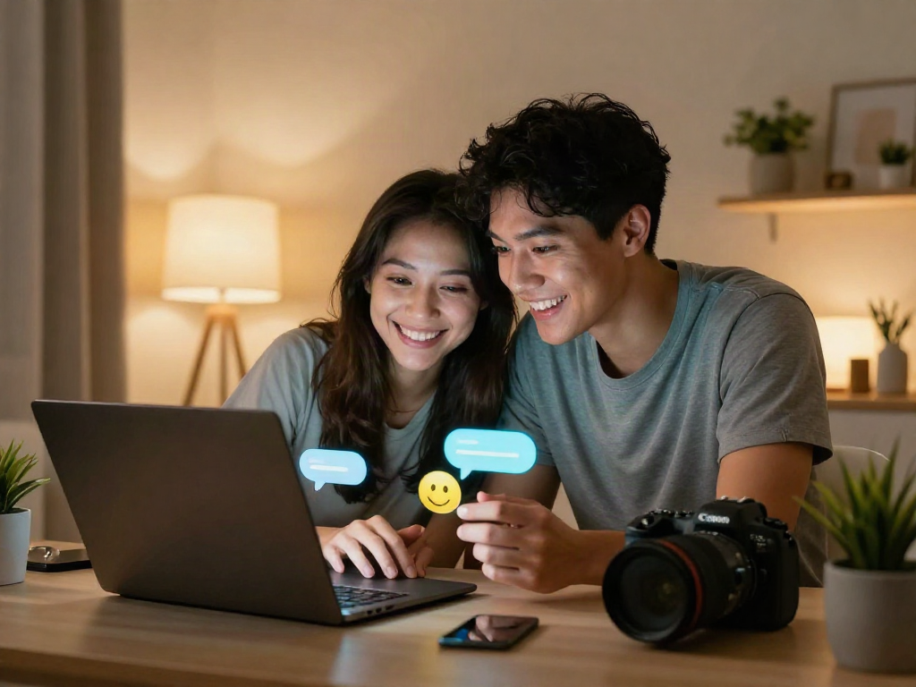 Engaging free AI sex chat interaction between virtual partners on screen.