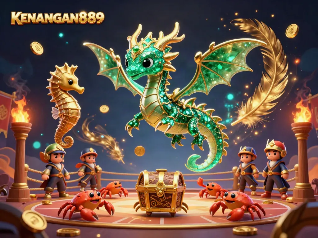 Engage with dynamic gaming action at KENANGAN889, featuring a majestic sea dragon and treasures.