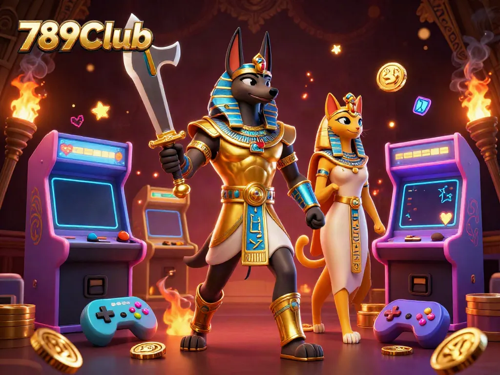 Engage with 789Club's thrilling casino experience featuring Anubis in a vibrant game scene.